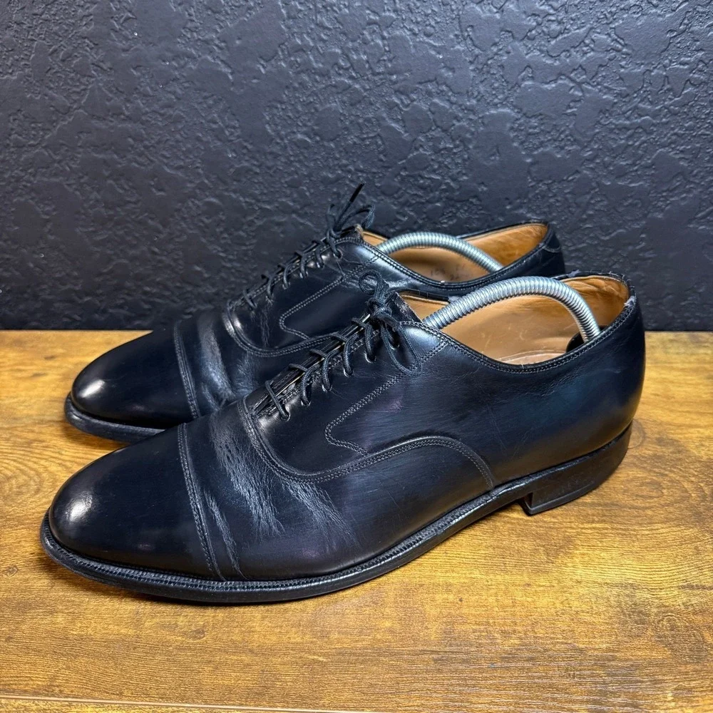 Johnston‎ & Murphy Optima Black Leather Cap Toe Oxford Dress Shoes Mens 10.5 D